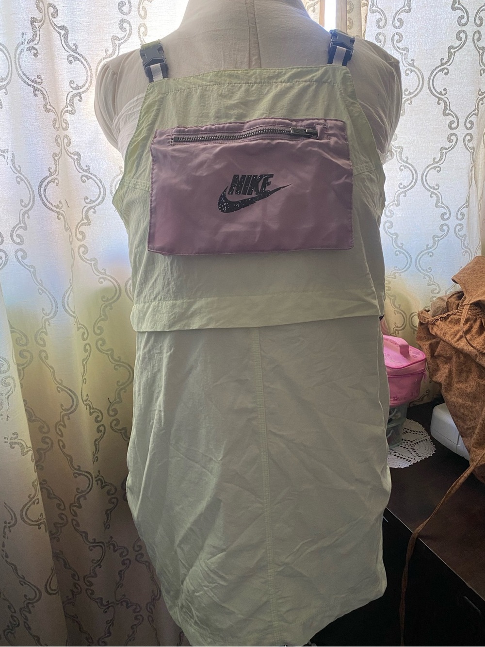 Nike Light Green Mini Pinafore Skirt with Pink Zip Pocket